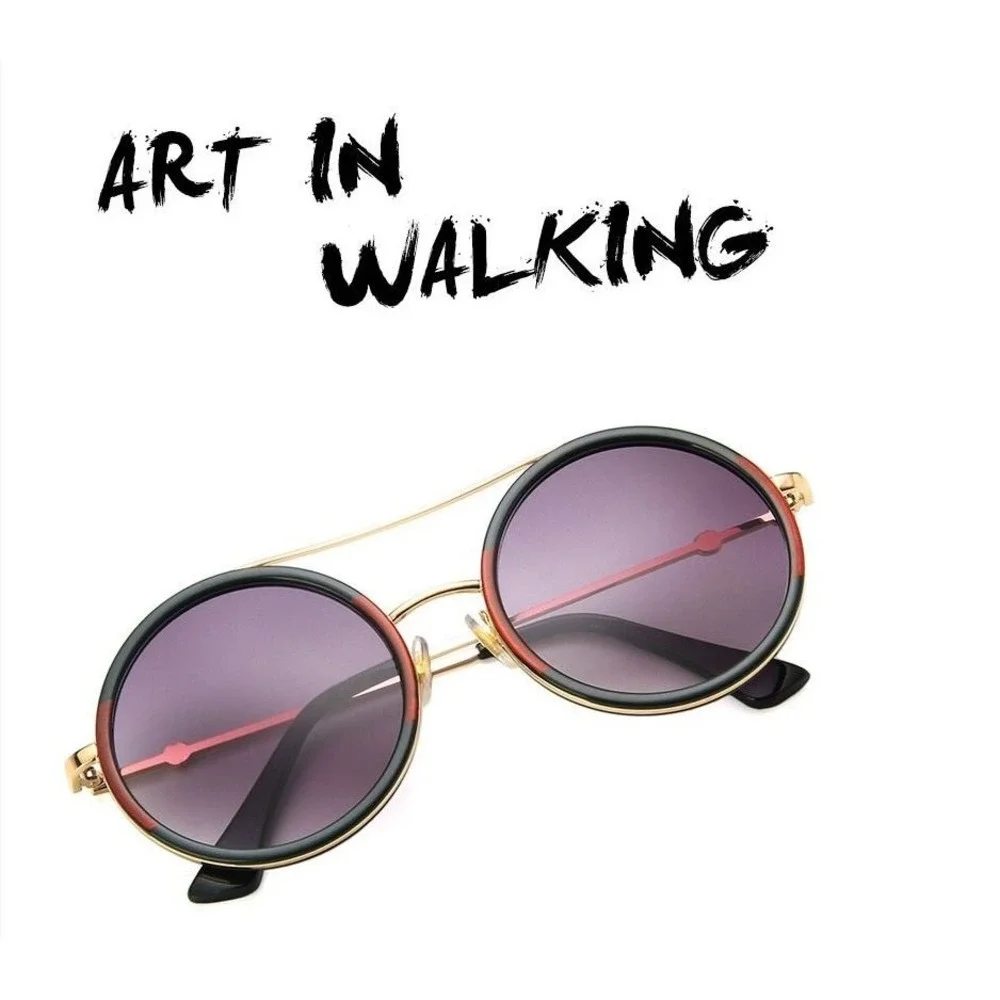 Mens Round Sunglasses Gold Black Burgundy Gradient Lens Retro Hip Hop Party 2026